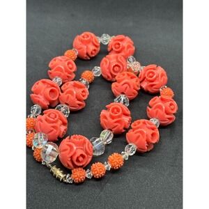 Necklace Orange Unique Art Piece Art Deco Molded Carved Celluloid Bead Unique